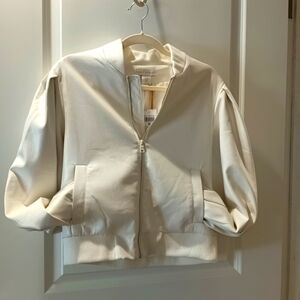 NWT: HOUSE OF HARLOW 1960 COCONUT MILK VEGAN FAUX LEATHER BOMBER JACKET Size M